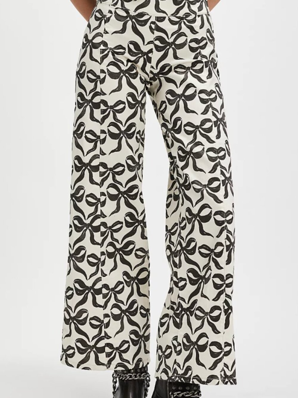 👖 We The Free Spotlight Printed Wide-Leg Jeans Size 27 Ivory Combo Brand New
